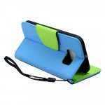 Wholesale Galaxy S7 Edge Color Flip Leather Wallet Case with Strap (Blue Green)